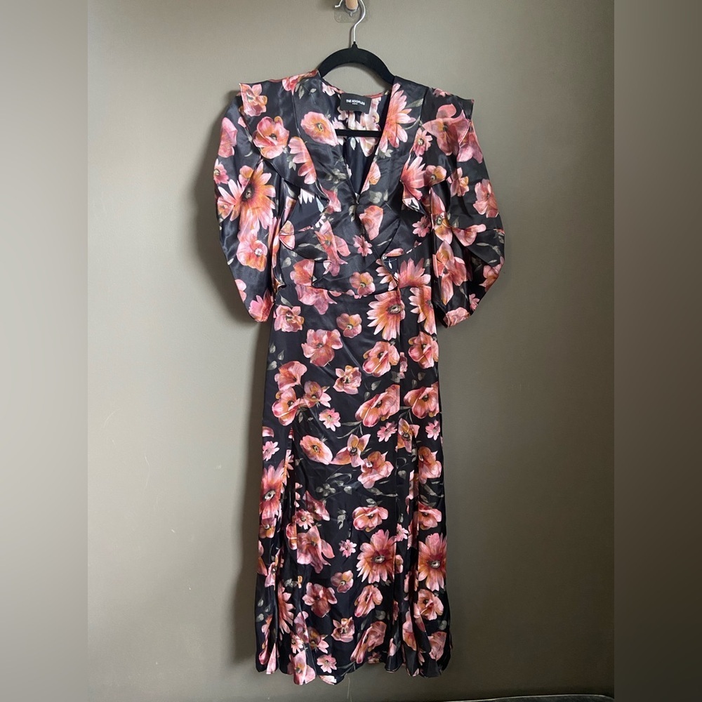 The Kooples Black and Pink Floral Long Sleeve Dress